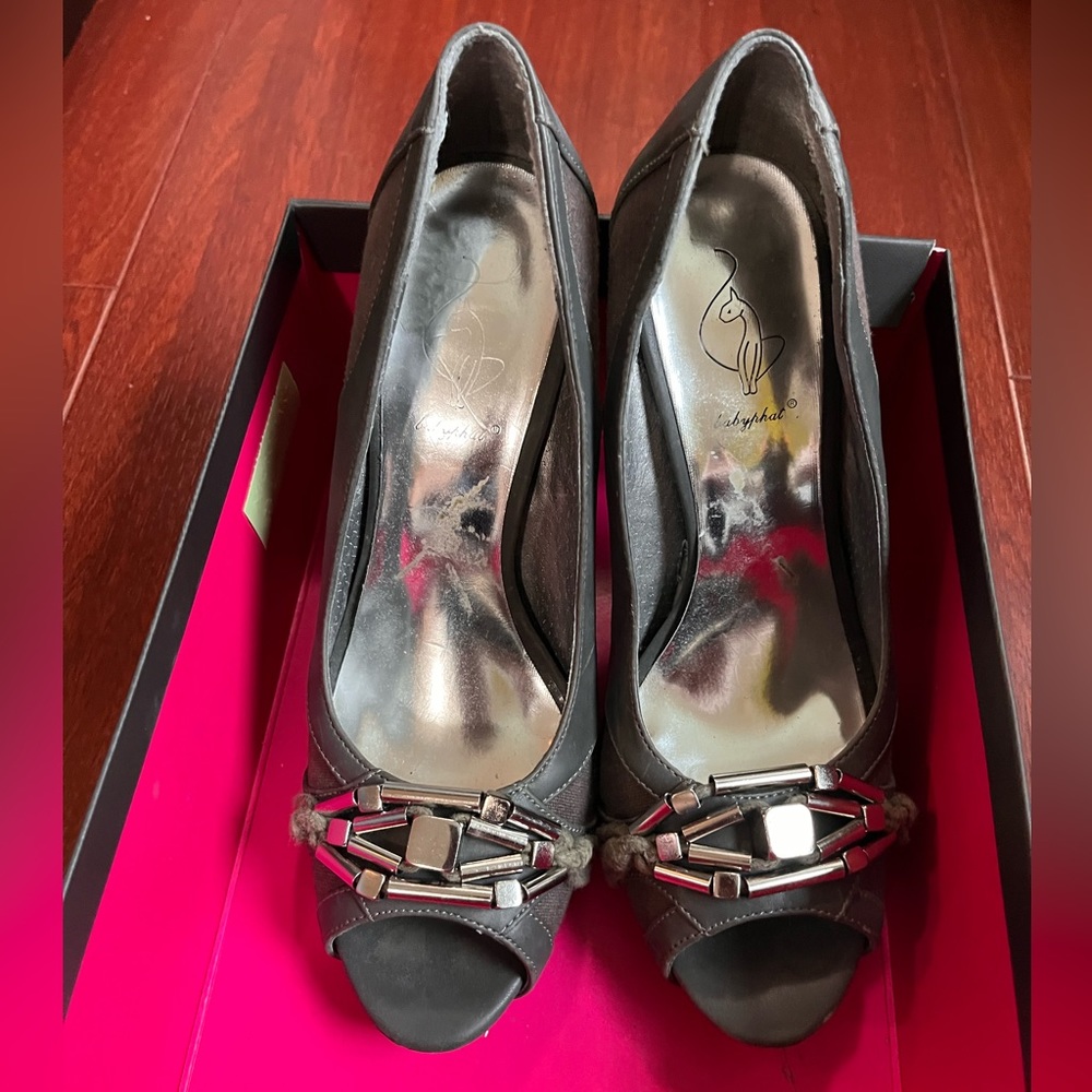 Peep toe grey high heels size 7.5